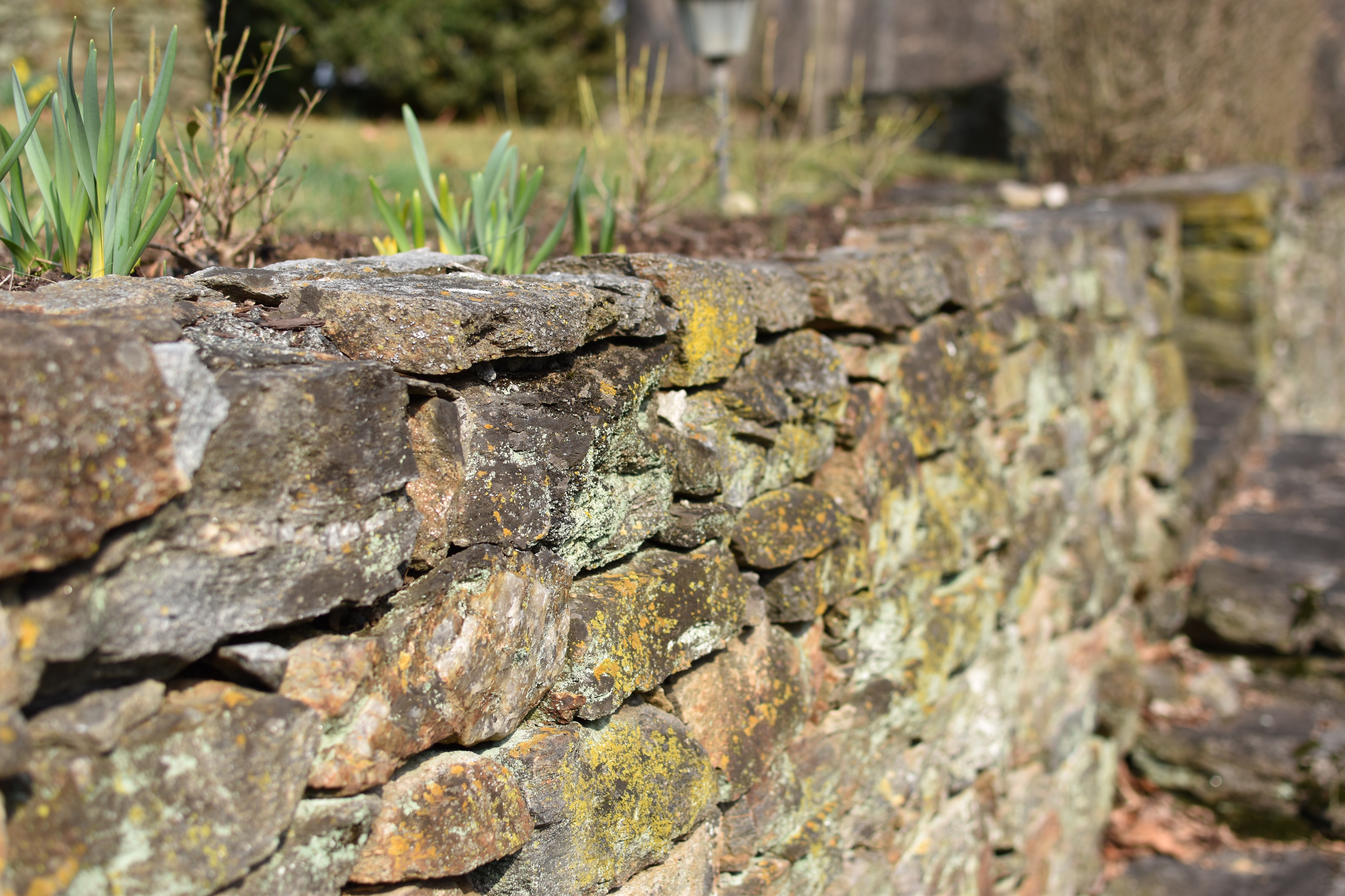 Hand-laid fieldstone terrace walls